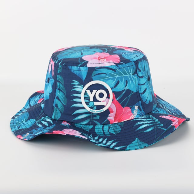 Maui pacific whale foundation floral Hawaii tropical Navy Floral Bucket Hat Bucket Hat Cap Floral Navy Blue White OSFM Beach Hawaii  main image 4