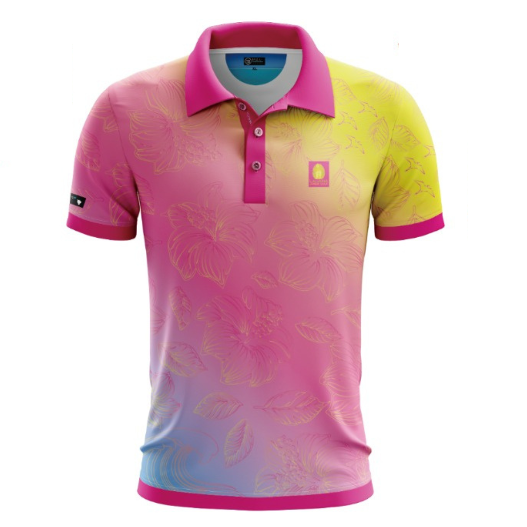 Lahaina Jr Golf x YO Maui 25 - Pink & Yellow - Mens Polo | YO Maui